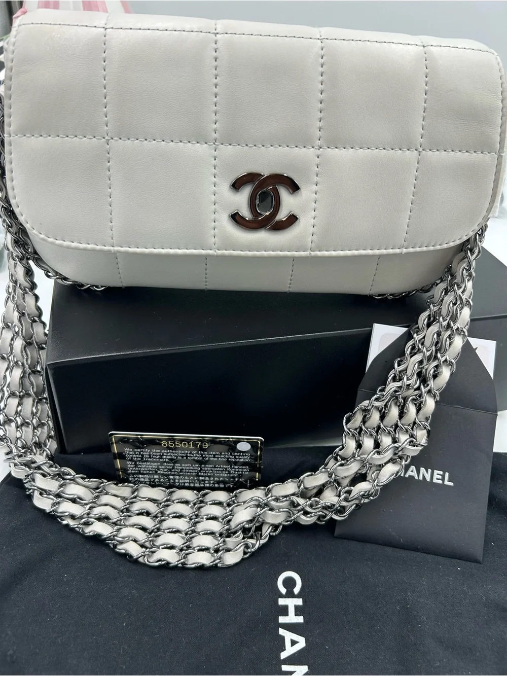Women's vintage Chanel multi chain quilted flap bag made in Italy PRISTINE